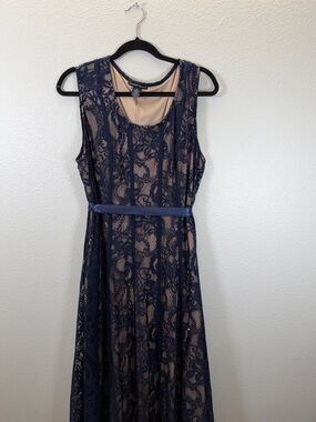 Navy Lace Maxi Dress with Nude Lining